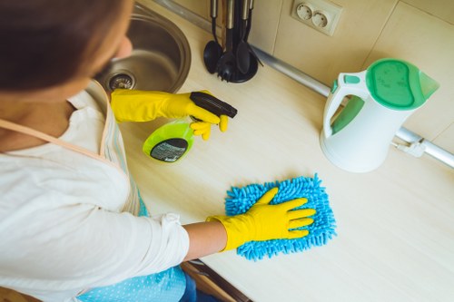 Cleaning professional preparing service tools for a booked property visit