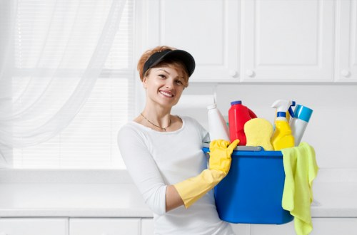 Upholstery cleaning equipment set up in a West Hampstead flat