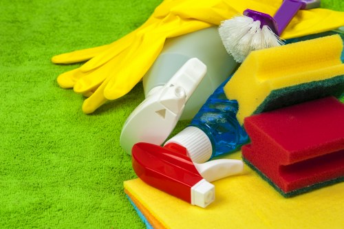 Professional office cleaner working in a Westhampstead meeting room