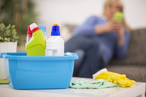 Cleaner Westhampstead staff cleaning a home interior with safety precautions